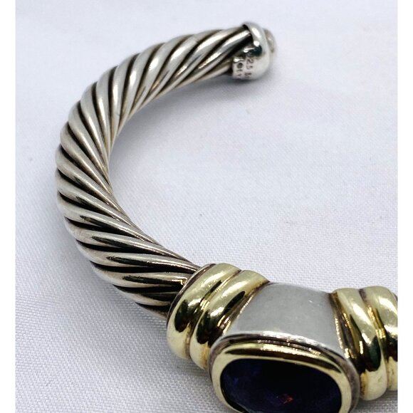 David Yurman Twisted Cable Cuff Bracelet 925 Silver & 14k Gold Amethyst - Picture 12 of 12